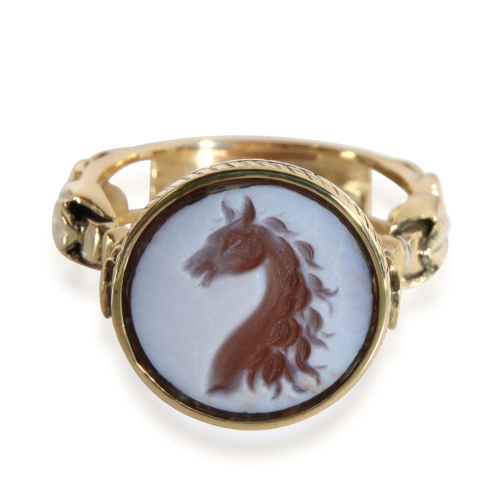 Men's Horsehead Intaglio Signet Ring in 18K Yellow Gold